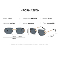 Lunettes de soleil sans monture 2026 de créateur pour femmes et hommes, monture métallique sans bords, découpe diamant, verres dégradés bleus de haute qualité