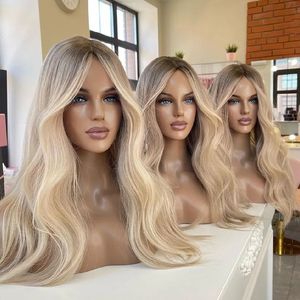 Peluca de Cabello Virgen 100% con Base de Seda Transparente, Estilo Ruso, Larga, Rubia con Raíz Marrón Ceniza, Sin Pegamento, Gorro Pequeño Personalizado, Estilo Judío <span class=keywords><strong>para</strong></span> Mujer - Product Image 3