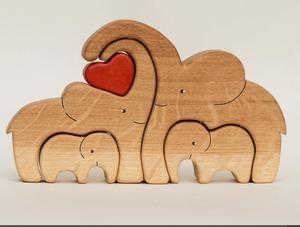 <strong>Wooden</strong> <strong>Personalised</strong> Elephant Family <strong>Puzzle</strong> 4 in 1 Set Anniversary Gift , <strong>Wooden</strong> Animal Elephant <strong>Puzzle</strong>, Family Keepsake Gift - Product Image 3