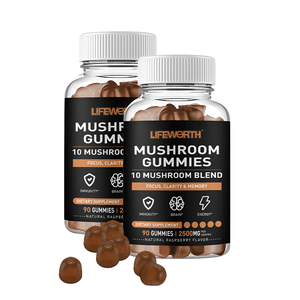 LIFEWORTH suplemen dukungan kekebalan tubuh penguat otak dewasa 10-Blended permen karet jamur kompleks surai Turki ekor <span class=keywords><strong>Cordyceps</strong></span> - Product Image 1