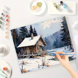 Beauty of Winter Paint by Numbers Kit para adultos-Cabina de madera DIY de Snowy Creek 16x20 pulgadas, regalos de Arte de invierno sin marco - Product Image 3