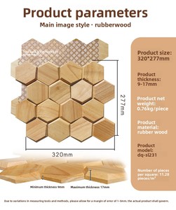 Mosaïque murale rectangulaire en bois naturel pour balcon, jardin, décoration murale extérieure, mosaïque en bois massif - Product Image 5
