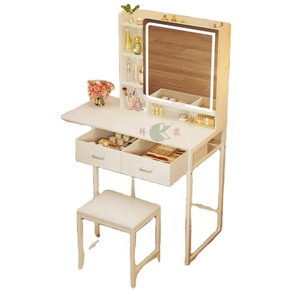 Table de toilette moderne en bois avec miroir et tiroirs, bureau de maquillage de luxe pour chambre à coucher - Product Image 1