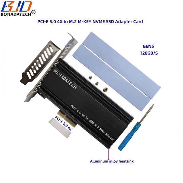 PCI Express PCI-E 5.0 4X PCIe X4 to NGFF M.2 Key-M 2280 M2 NVME GEN5 SSD Adapter Card With Aluminum Heatsink in Stock