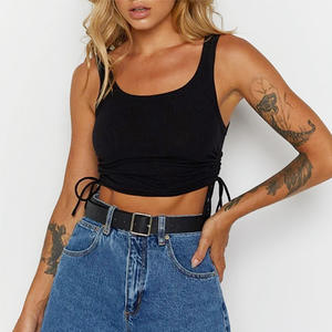 Camicie Crop senza maniche da <span class=keywords><strong>donna</strong></span> con canottiera estiva a coste con orlo regolabile Vestito da allenamento alla moda Casual - Product Image 6