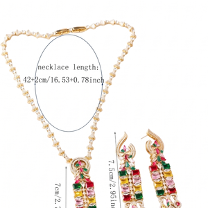 Set <span class=keywords><strong>di</strong></span> Collana e Orecchini ZX <span class=keywords><strong>di</strong></span> Alta Gamma in Rame Placcato Oro Puro con Zirconi Colorati, Gioielli <span class=keywords><strong>di</strong></span> Lusso per Spose, Cene e Feste, Stile Vintage Femminile - Product Image 6