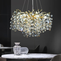 Lustre décoratif en forme de branche d'arbre dorée avec perles de cristal, télécommande pour salon, restaurant, hôtel, plafond de luxe