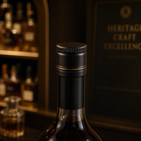 Bouchon de bouteille en métal noir avec ligne décorative dorée, coque mate et bord moleté pour emballage de bouteilles de spiritueux et de vin haut de gamme, vente en gros