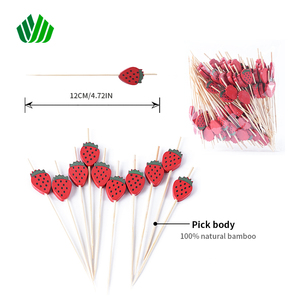 Diseño novedoso Fresas Rojas Bambú ecológico natural Brocheta de cuentas artesanales Pequeños palitos de frutas de Bambú - Product Image 1