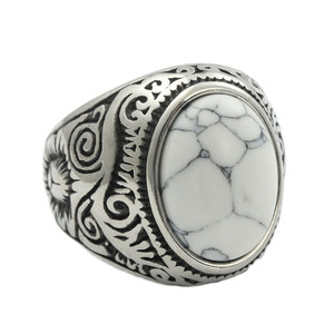 Men's Retro Punk Style Stainless Steel <b>Ring</b> With <b>Turquoise</b> Stone Bezel Setting Geometric Design Gift Jewelry 24050 - Product Image 5