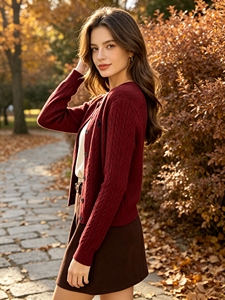 Cárdigan de Punto Moderno para Mujer, Manga Larga, Cuello Redondo, Botones, Ropa Exterior Informal, Suéter para Otoño e Invierno, Atuendos Diarios de Oficina - Product Image 2