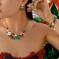 Ensemble de bijoux de Noël RINHOO, émail, Père Noël, sapin de Noël, boîte cadeau, étoile, gant, collier, boucles d'oreilles, bracelet, ensemble pour femmes, cadeau de Noël