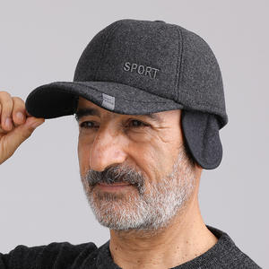 Casquette plate en laine d'hiver pour hommes, chapeau de baseball chaud couvrant les oreilles, noir, gris, 56-58CM, style sport décontracté, chapeau d'hiver - Product Image 2