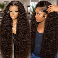 Perruque de cheveux humains vierges brésiliens 13x4, dentelle HD transparente, cuticules alignées, ondulations profondes, sans colle, brun chocolat, longue, bouclée, non traitée