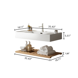 LeDe 36 Inch Bathroom Vanity With Vessel Sink <b>Wall</b> Mounted <b>Floating</b> White Rectangular Acrylic Integrated Basin Without Faucet - Product Image 4