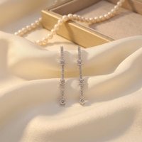 Parure de bijoux scintillante plaquée platine, bracelet tennis élégant et boucles d'oreilles pendantes linéaires, cadeau pour femme, mariage, fête nuptiale 2026