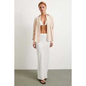 Chemise en lin rayée camel pour femme, décontractée, à boutons, pour tous les jours - Product Image 5