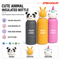 Botella de Agua Infantil de Acero Inoxidable de 350 ml, Tapa de Silicona con Dibujos Animados, Botella de Regalo Escolar para Niños, Logotipo Personalizado, OEM, ODM, Venta al por Mayor