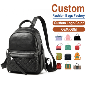 Genuine Leather Quilted Diamond <b>Backpack</b>, OEM/ODM Custom Factory, Women's Large Capacity Daypack - Product Image 1