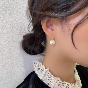 925 Silver <b>Needle</b> Zircon Pearl Earring Sweet S925 Sterling Silver Round <b>Bead</b> Pearl Drop Earrings Pearl Hook Earring - Product Image 5