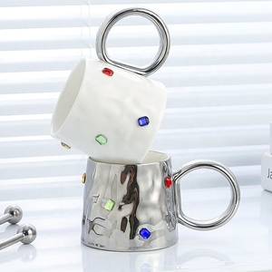 Nueva taza de diamante hecha a mano de PopularIns, tazas de cerámica, juego de tazas de café, Taza de cerámica electrochapada a la venta