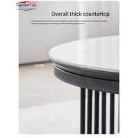 Tables basses gigognes rondes 2 pièces, plateau en faux marbre blanc avec base géométrique dorée, tables de salon gain de place
