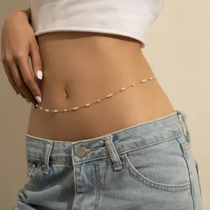 Corrente para barriga banhada a ouro 18k, faça você mesmo, elegante, pérola, corrente de cintura, ajustável, sexy, corrente de corpo, joias de aço inoxidável, verão