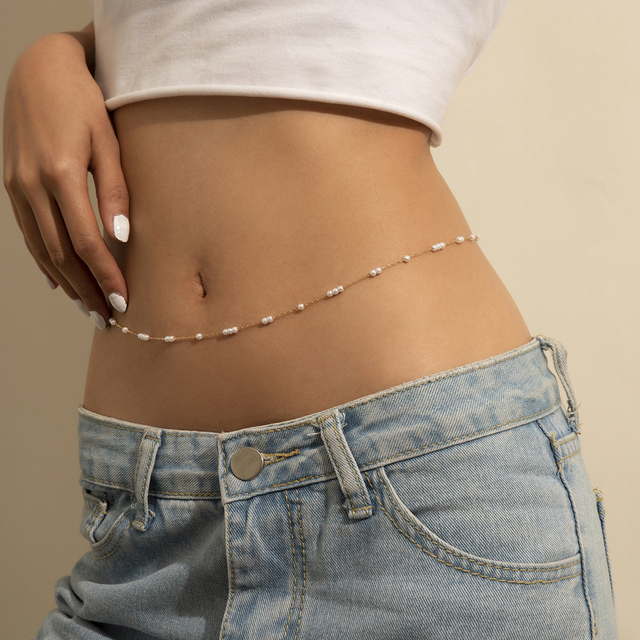 DIY 18k Gold Plated Belly Chain Elegant Pearl Beads Waist Chain Adjustable Sexy Body Chain Stainless Steel Summer Jewelry