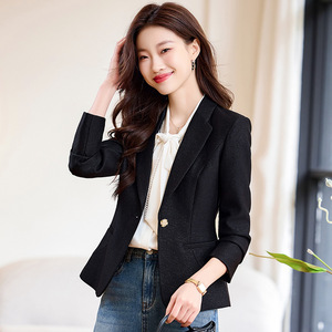 Apricot Short Blazer For Women Spring Autumn Solid Color Polyester Casual Elegant Fit Small Size - Product Image 2