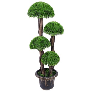 Bonsai Artificiale <span class=keywords><strong>di</strong></span> Cipresso a 4 Canopi, Materiale PE, Alta Simulazione, Decorazione Vintage, Vaso con Tronco Intrecciato in Legno Pregiato - Product Image 1