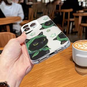 <span class=keywords><strong>เคส</strong></span>โทรศัพท์กันกระแทก ลายแมวดำบนผ้าพันคอสีเขียว รุ่น TPU สำหรับ 11-17 ป้องกันรอยนิ้วมือ พร้อมป้องกันเลนส์ - Product Image 6