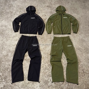 Ensemble coupe-vent en nylon personnalisé de haute qualité avec bandes réfléchissantes 3M, veste coupe-vent et pantalon en nylon, ensemble coupe-vent softshell - Product Image 1