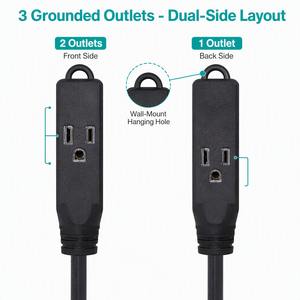 Cordon d'alimentation pour ordinateur 10 pieds 18AWG 3 en 1, prise américaine standard NEMA 5-15P vers NEMA 5-15R IEC US 125V - Product Image 5