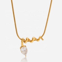 Nouveauté : Collier pour femme en acier inoxydable plaqué or 18 carats avec chaîne serpent torsadée en spirale et pendentif en forme de poire avec zircon cubique