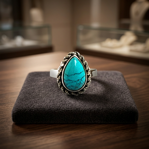 Anillo de piedras preciosas de turquesa azul de Metal de plata esterlina, cabujones, anillo de plata 925, joyería con dijes, anillos de turquesa de diseñador de pera - Product Image 3