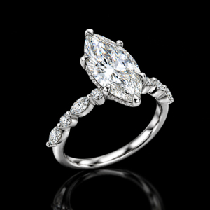 Bague de fiançailles pour femme en diamant de laboratoire de 3,6 carats, or blanc 14 carats, bijoux de luxe de créateur avec coupe ronde et marquise - Product Image 2