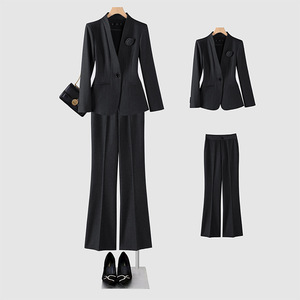 Women's Suit <b>Set</b> Collarless <b>Blazer</b> Pants Houndstooth Pattern Anti-Wrinkle Formal Business Wear Autumn Winter 2024 Style - Product Image 2