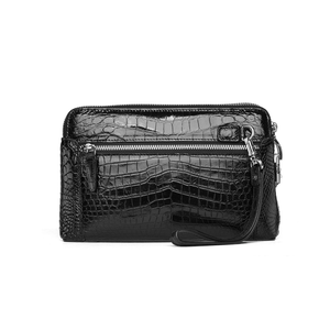 Pochette en cuir de crocodile véritable à double fermeture éclair et <span class=keywords><strong>serrure</strong></span> à code, sac de voyage d'affaires pour homme - Product Image 5