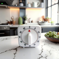 Timer Dapur Plastik 6cm 60 Menit Persegi Alarm Pendulum Mekanis Pengatur Waktu untuk Memasak Makan Pengingat Jam Tanpa Baterai
