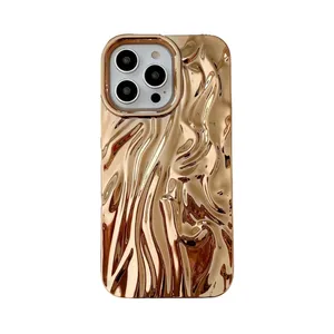 Luxury design for iphone 15 phone case Gold plated pleated mobile accessory Creative Big Hole 14 pro 13 12 11 protective case