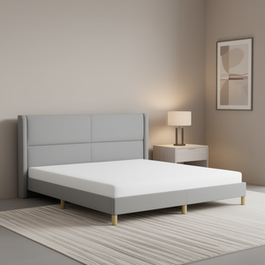 Upholstered <b>Bed</b> <b>Frame</b> With Headboard Light Gray Fabric Modern Minimalist Design <b>Queen</b> <b>Size</b> - Product Image 2