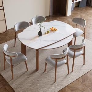 Elegante Tavolo <span class=keywords><strong>da</strong></span> <span class=keywords><strong>Pranzo</strong></span> Ovale Allungabile <span class=keywords><strong>per</strong></span> 6 Persone con Superficie in Marmo e Sedie, Arredamento <span class=keywords><strong>per</strong></span> Soggiorno - Product Image 2