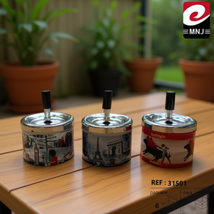 Cenicero Ashtray Metal Round With Handle For Indoor Outdoor Use - Product Image 3