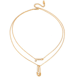 Collier à double couche doré avec épingle de sûreté et détails en strass pour femme, idéal pour le quotidien ou comme cadeau, bijou fantaisie - Product Image 5
