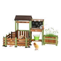 Ensemble de jeu de ferme en bois Montessori pour l'extérieur, avec puits d'eau, cuisine de boue, jardinières, clôture pour animaux et tableau noir double face, jouet d'imitation pour enfants