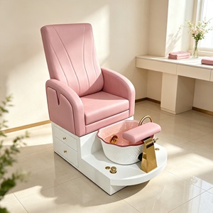 Sillón de Pedicura para Salón de Belleza, Reclinable, de Cuero Negro, con Cajón de Almacenamiento, Lavabo de Cerámica Extraíble para Pedicura - Product Image 4