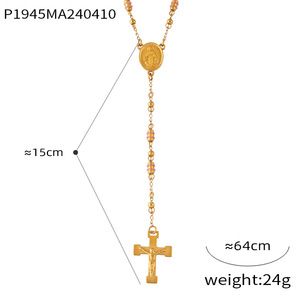 2025 Edelstahl 18 Karat Gold Kreuz Anhänger Y Lariat Halskette Jungfrau Maria Heilige Selige Perle Christian Kruzifix Schmuck - Product Image 4