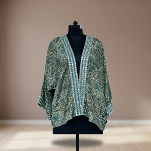 Latest Collection Women's 100% Silk Vintage Summer Kimono Short Casual Geometric Floral Dot Appliques Beachwear Coverup <b>Shrug</b> - Product Image 3