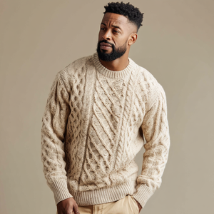 Suéter de <span class=keywords><strong>lana</strong></span> de punto <span class=keywords><strong>aran</strong></span> para hombre, grueso, con estampado geométrico de pescador, transpirable, antiarrugas, para otoño - Product Image 4