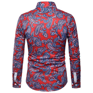 Chemises pour hommes à imprimé floral Paisley, coupe slim, neuves, <span class=keywords><strong>chemise</strong></span> rouge décontractée pour hommes, streetwear, <span class=keywords><strong>chemise</strong></span> sociale, hauts pour hommes - Product Image 2